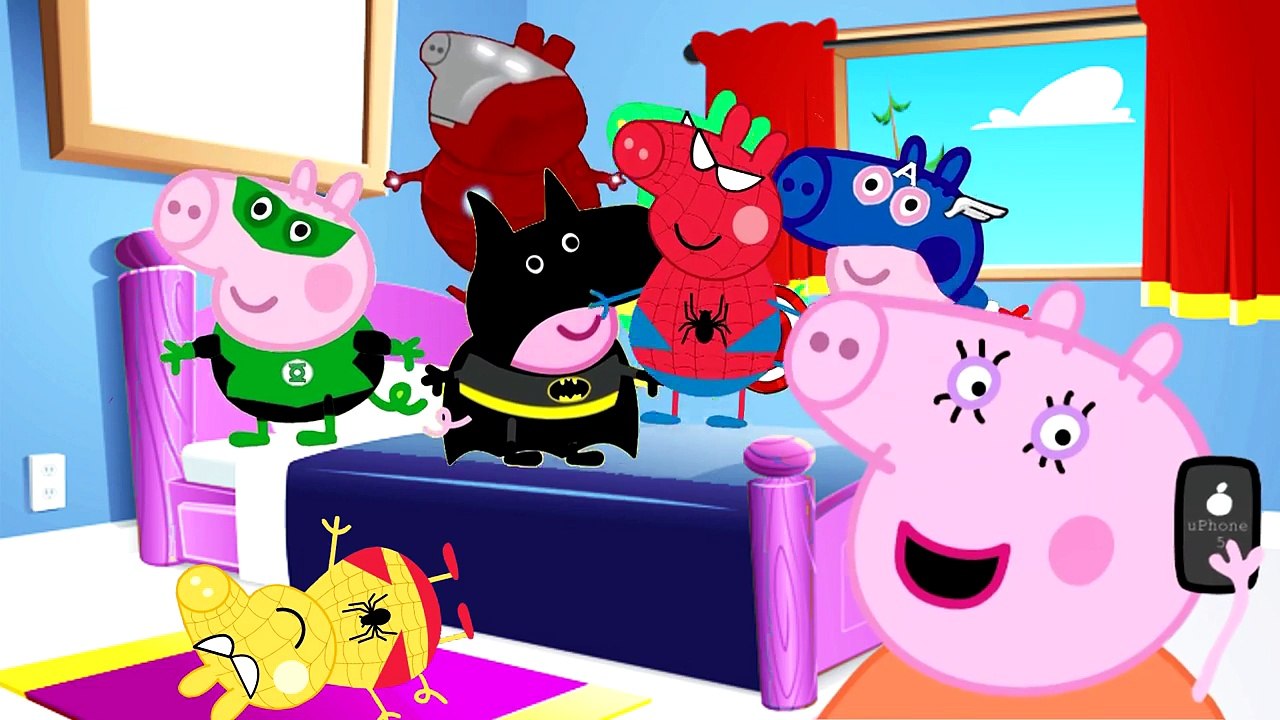 7 Little Peppa Jumping on The Bed | Spiderman Ironman Peppa pig | Nursery Rhymes songs for children