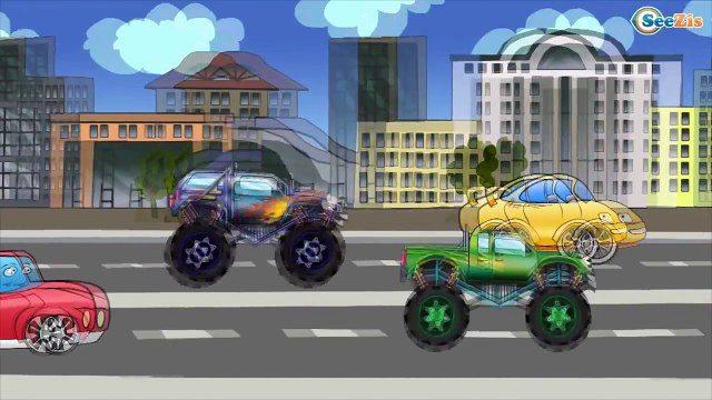 Мультики про Машинки. Монстр Трак. Полицейская Машина. Гонки в городе. Препятствие на дороге