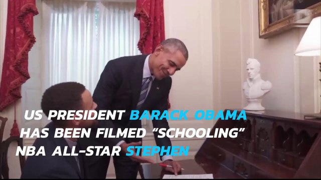 Obama teaches NBA all-star Stephen Curry how to play basketball