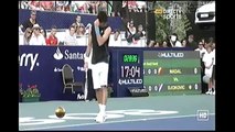 Novak Djokovic imitates Rafael Nadal in front of him