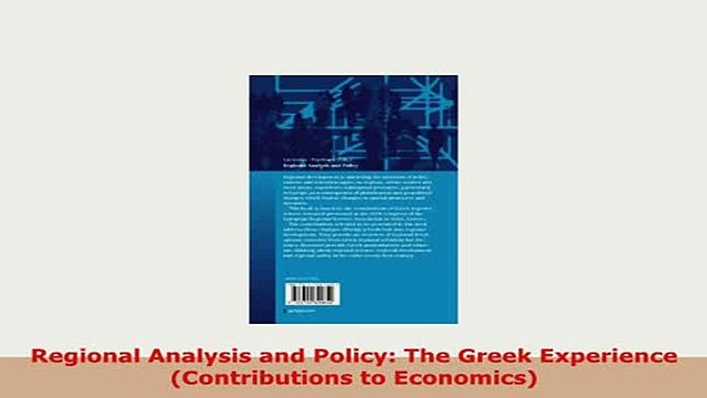 PDF Regional Analysis and Policy The Greek Experience Contributions to Economics Free Books