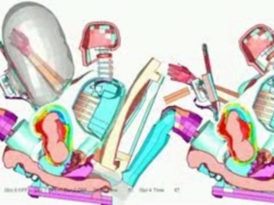 Virtual pregnant crash test dummy animation