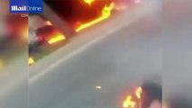 Chinese man left In his underwear after car catches fire
