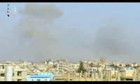 يقين:درعا-الحراك 25-5-2015 لحظة استهداف المدينة بصواريخ فيل من قبل عصابات الأسد