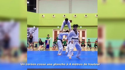 Un coréen casse une planche à 4 mètres de hauteur