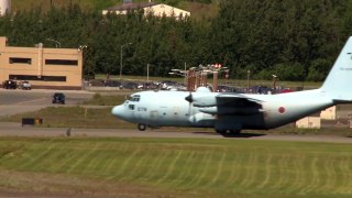 Footages of Hercules C-130, Sentry E-3 and F-22s taxiing and taking off