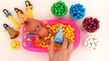 Learn Colors & Counting Baby Doll Bath Time Playing with Pez & Disney Princess Toys RainbowLearning