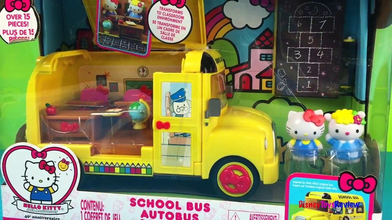 Hello Kitty School bus playdoh peppa pig george pig disney princess elsa police officer toddler toys