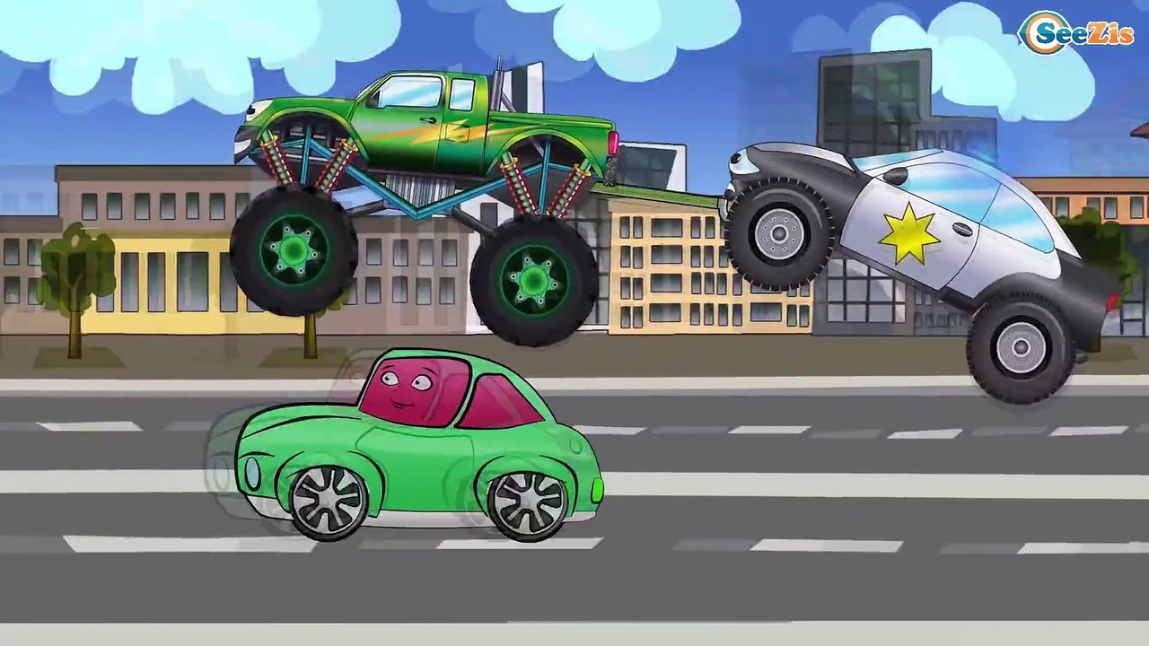✔ Le camion monstre, Voiture de course, Voiture de police pour enfants. Tiki Taki Dessins Animes ✔