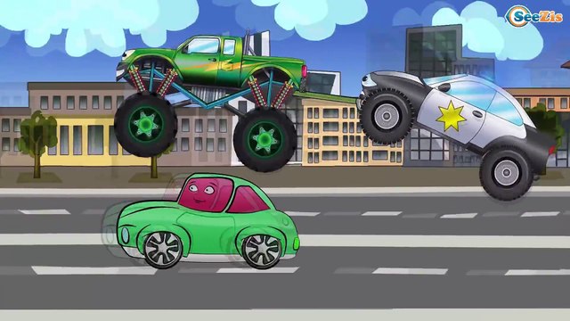 ✔ Le camion monstre, Voiture de course, Voiture de police pour enfants. Tiki Taki Dessins Animes ✔
