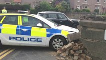 Police car crashes into a wall. Accident gone Wrong Scary ending