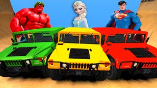 RED HULK FROZEN ELSA & SUPERMAN EPIC HUMMER PARTY SUPERCARS - Superheroes Fun Vidéo + CHANSONS