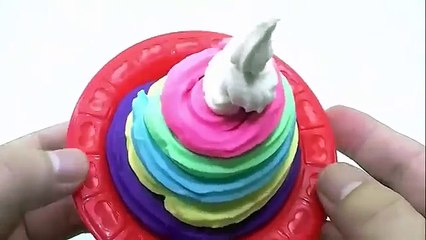 PEPPA PIG family Watching Play Doh Cream Cake Rainbow Color Wonderful