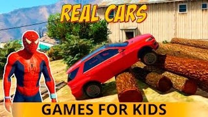 CARS sur LA FERME w SPIDERMAN! Cartoon Car pour les enfants et les enfants Comptines Chansons w l'action