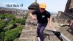 Man rides skateboard on top of Edinburgh Castle