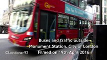 Buses outside Monument Station, City of London April 2016