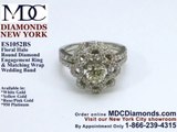 ES1052BS Floral Halo Diamond Engagement Ring and Wrap Wedding Band