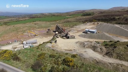 Aerial footage of a sand quarry in Northern Ireland on the 'warmest day of the year'