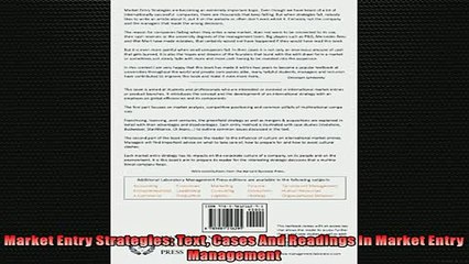 FREE PDF  Market Entry Strategies Text Cases And Readings In Market Entry Management  FREE BOOOK ONLINE