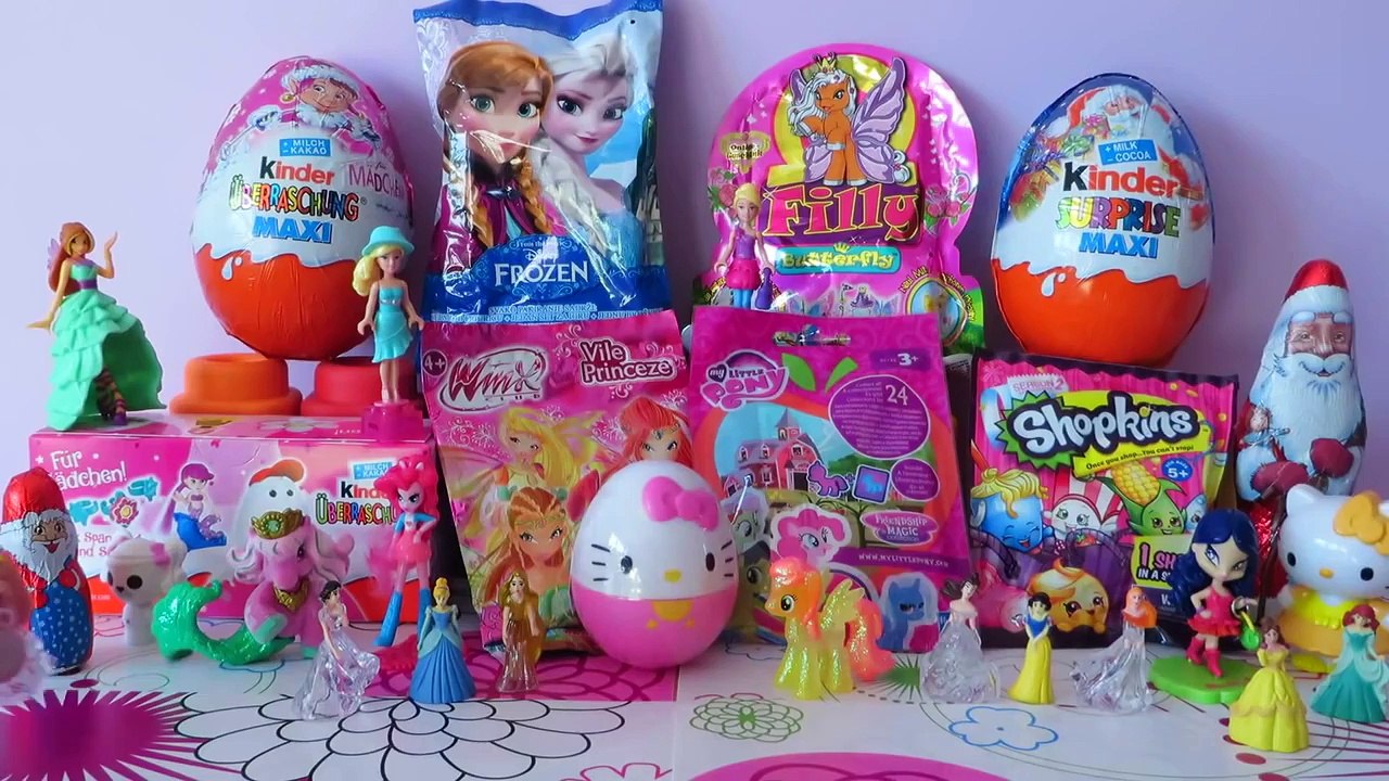 Frozen Disney Princess My Little Pony Hello Kitty Filly Shopkins Winx Unboxing Kinder Surp