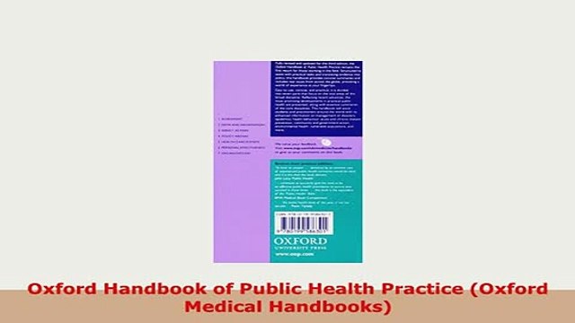 Download Oxford Handbook of Public Health Practice Oxford Medical Handbooks Free Books