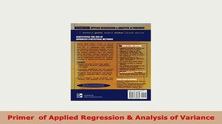 Download  Primer  of Applied Regression  Analysis of Variance Ebook
