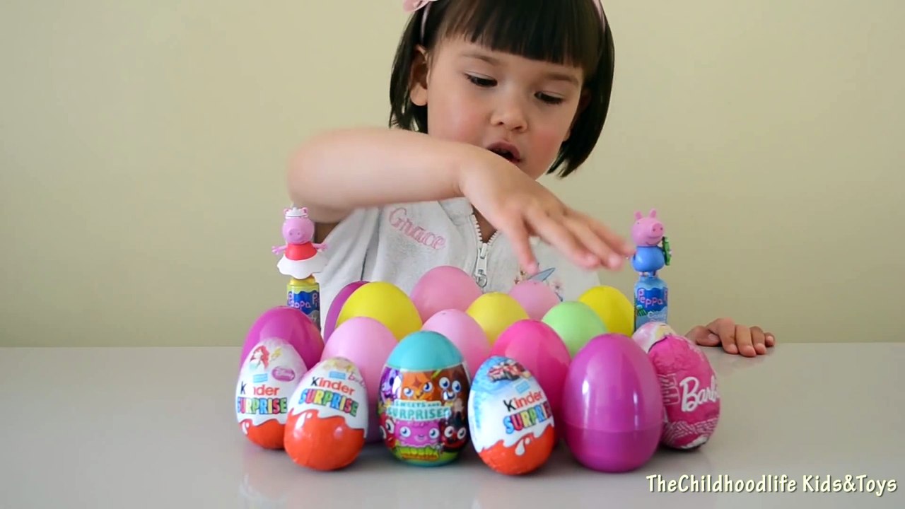 20 Surprise Eggs Barbie Peppa Pig Hello Kitty Spiderman Disney Princess Kinder Eggs Toys Unboxing