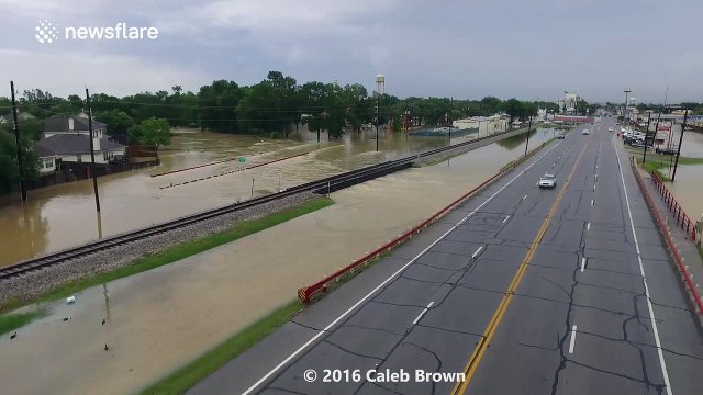 Drone footage of Katy in Texas underwater following flooding