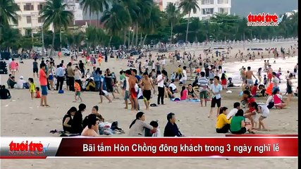 Bãi tắm Hòn Chồng đông khách trong 3 ngày nghỉ lễ