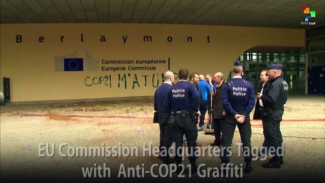 EU Commission Headquarters Tagged with Anti-COP21 Graffiti