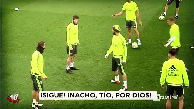 Jugadores de Real Madrid se divierten en el entrenamiento