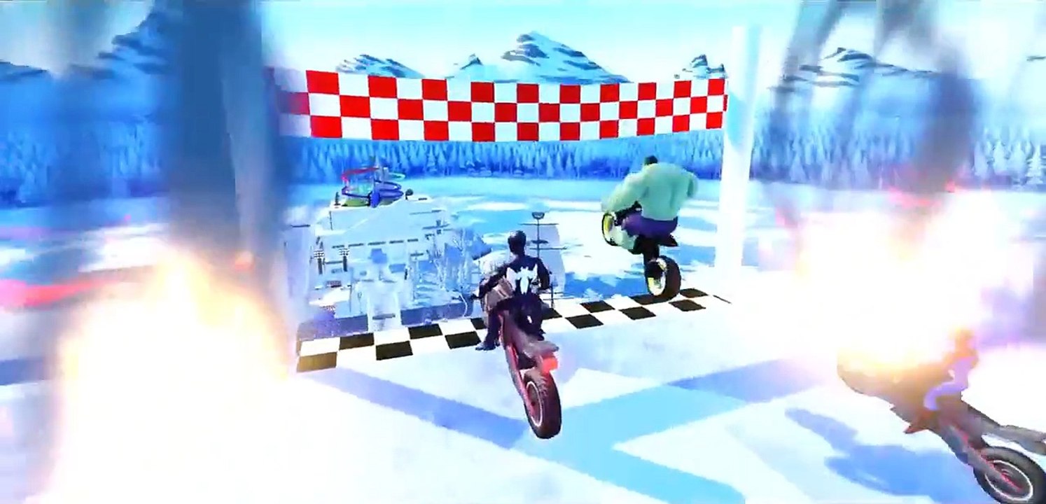 ABC Alphabet Spiderman & Black Spider-man ride their bikes & Donald Duck Mickey Mouse + Hulk...