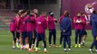 FC Barcelona training session: The team congratulates Messi for his 300 La Liga goals