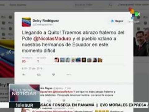 Canciller venezolana llega a Quito para asistir a reunión de Unasur