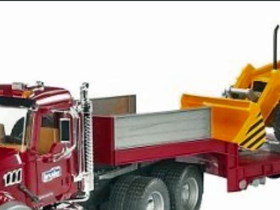Bruder Mack Granite Flatbed Truck Toy with JCB Loader Backhoe