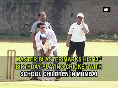 Master Blaster starts his 43rd birthday playing cricket with school children in Mumbai