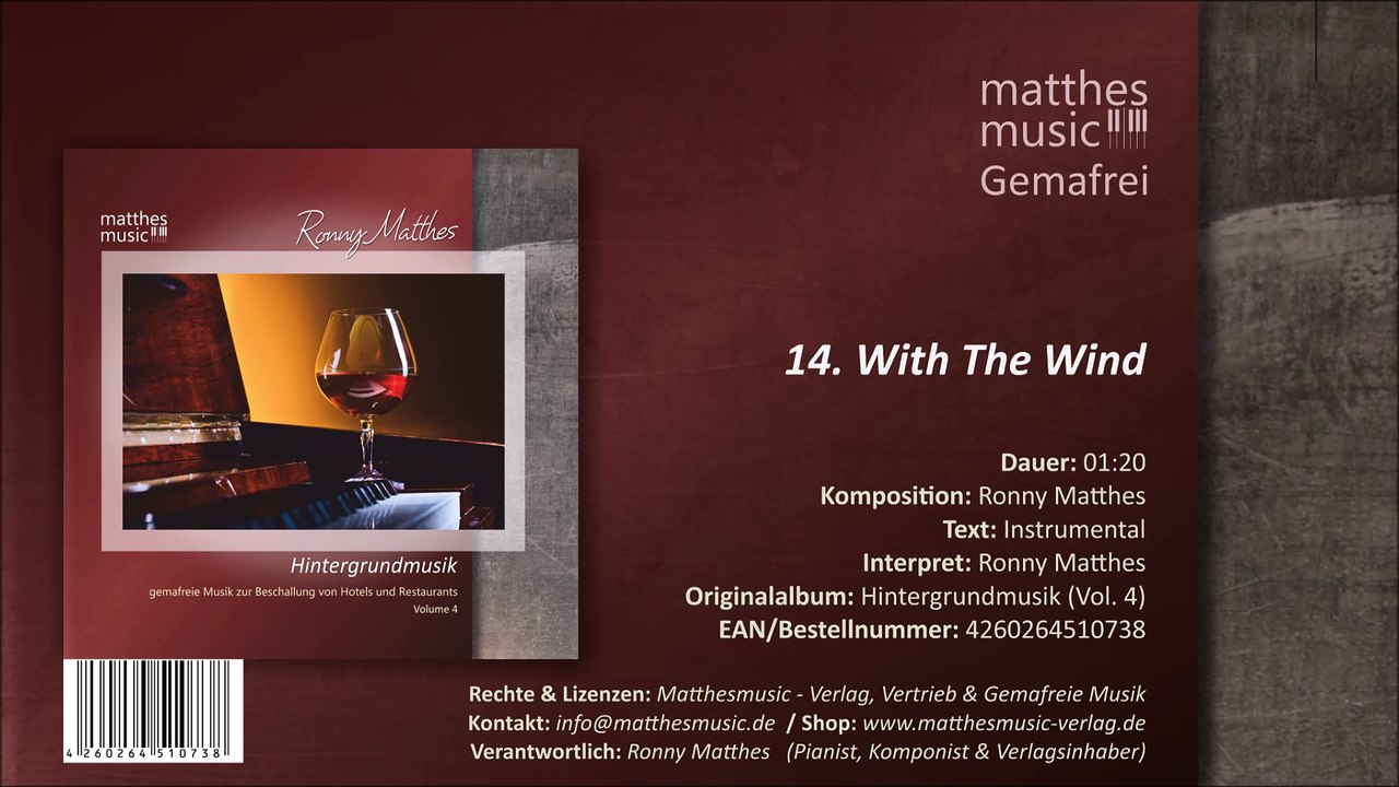 With The Wind - Gemafreie Klaviermusik (14/14) - CD: Hintergrundmusik / Background Piano Music (Vol. 4)