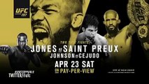 UFC 197 Jones vs Saint Preux face-off during weigh-in