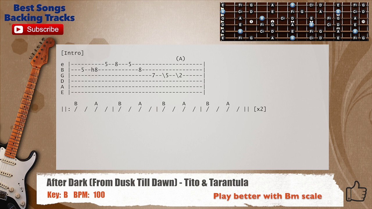 After Dark (From Dusk Till Dawn) - Tito & Tarantula Guitar Backing Track with chords and lyrics