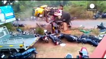 Elephant goes on rampage, flipping 27 vehicles, India