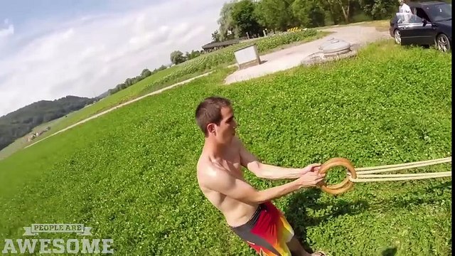 Bridge Stunts with Gymnastics Rings! People are Awesome