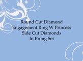 Round Cut Diamond Engagement Ring with Princess Side Cut Diamonds in Prong Set FDENR1012ROR