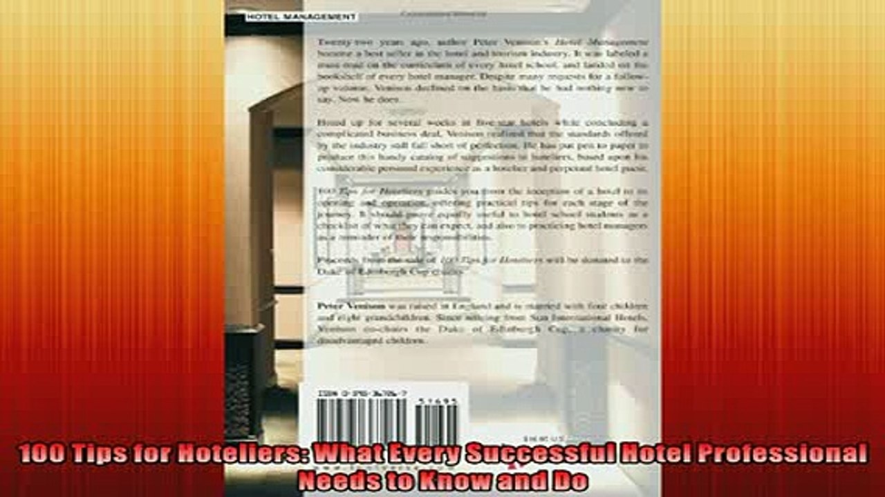 FREE DOWNLOAD  100 Tips for Hoteliers What Every Successful Hotel Professional Needs to Know and Do  FREE BOOOK ONLINE