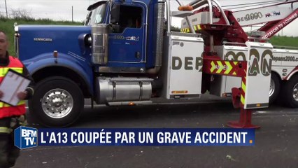 Скачать видео: Accident sur l'A13: le poids lourd 