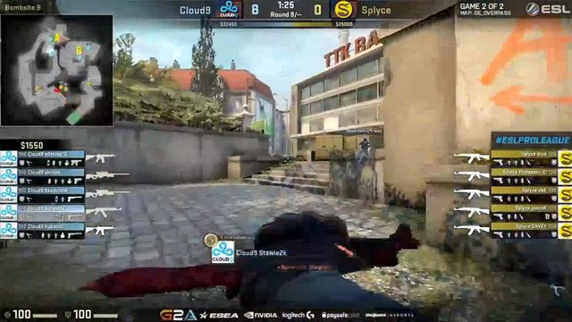 Cloud9 vs Splyce - ESL Pro League Season 3 BO1 [overpass] Part2