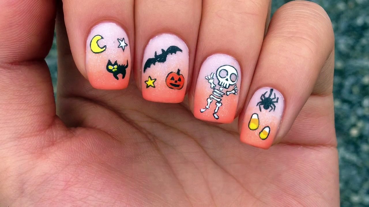 Nail Art Tutorial: Halloween Theme + Cute Skeleton
