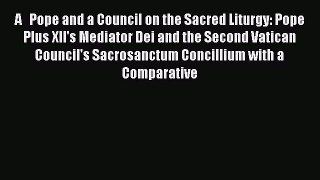 Book A   Pope and a Council on the Sacred Liturgy: Pope Plus XII's Mediator Dei and the Second