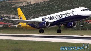 Hard! Aborted! and Close up! Landing at Split Airport Monarch A321 231