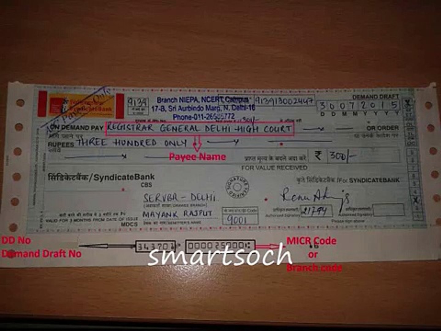 Dd Number On Demand Draft Of Syndicate Bank Video Dailymotion