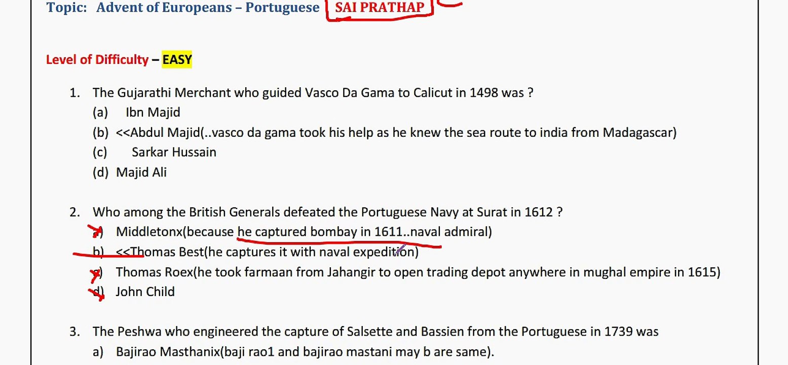 Test Series -1  Review of Answer Sheets